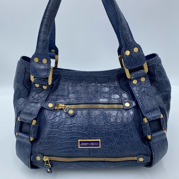 Jimmy Choo Handbags - Jimmy Choo Alligator Mahala Bag In Navy Blue